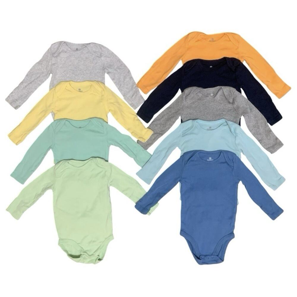 Honest Baby Clothing 3-6 M Organic Cotton Long Sleeve Bodysuit Rainbow Set Of 9